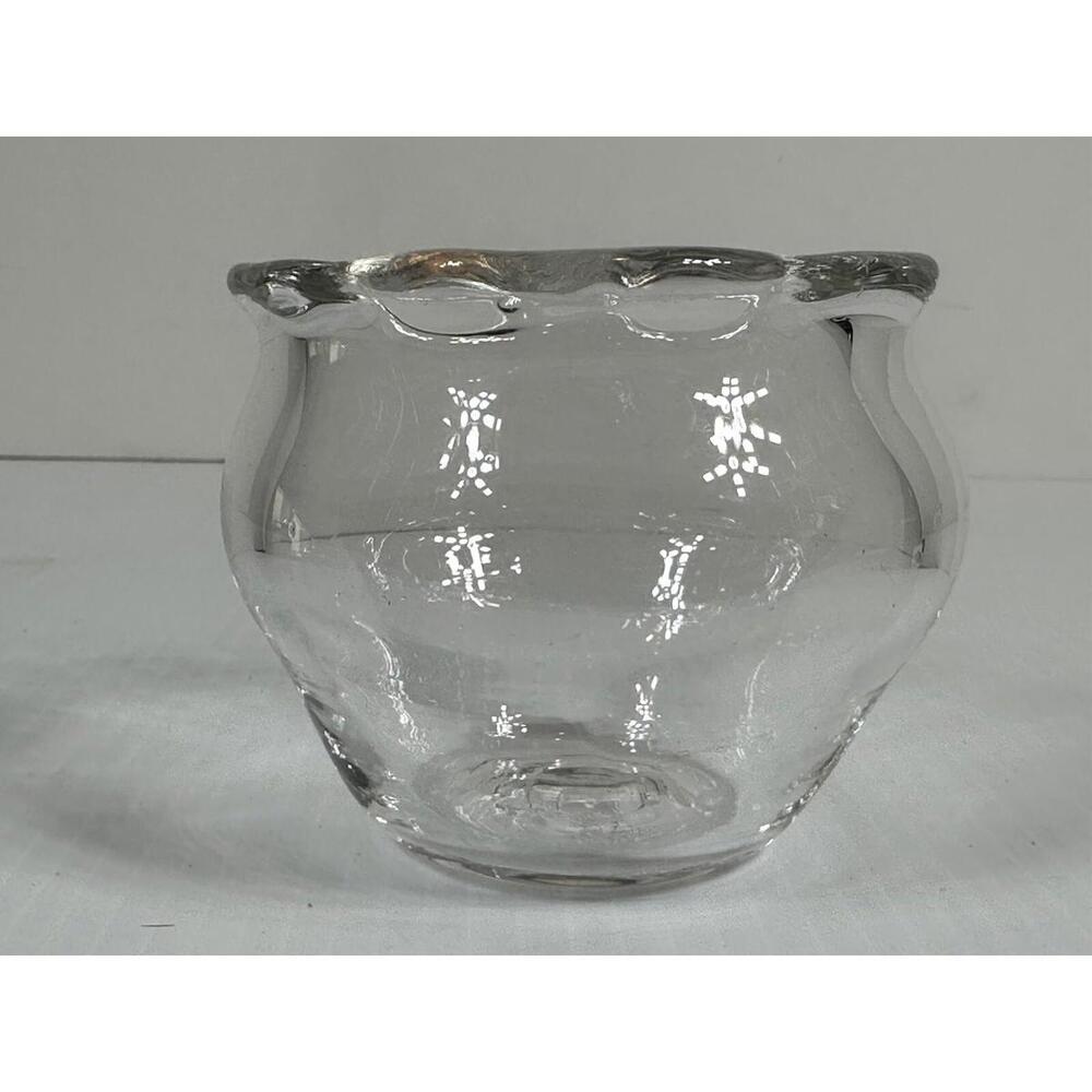 Vintage Ruffled‎ Clear Glass Bowl Vintage Mouth Blown Unsigned Unfinished Pontil